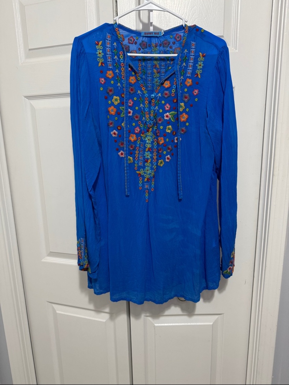 Johnny Was Royal Blue Floral Embroidered Blouse size large